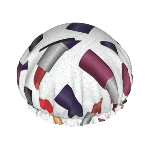 Wasserdichte Duschhaube mit Gummiband, doppellagige, wiederverwendbare Duschhaube für Damen,Lippenstift Buntes Muster von Tcoay