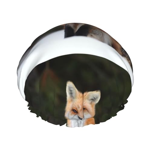 Wasserdichte Duschhaube mit Gummiband, doppellagige, wiederverwendbare Duschhaube für Damen,Lustiger Fuchs Druck von Tcoay