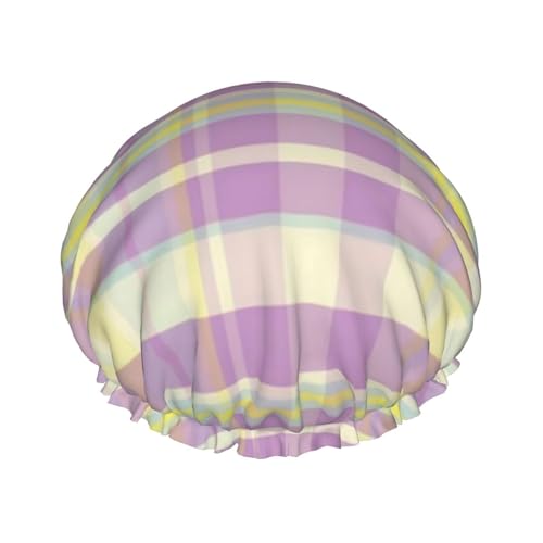 Wasserdichte Duschhaube mit Gummiband, doppellagige, wiederverwendbare Duschhaube für Damen,Ostern Plaid Lila Zitrone Blau von Tcoay