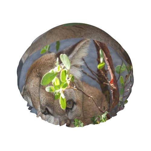 Wasserdichte Duschhaube mit Gummiband, doppellagige, wiederverwendbare Duschhaube für Damen,Puma von Tcoay