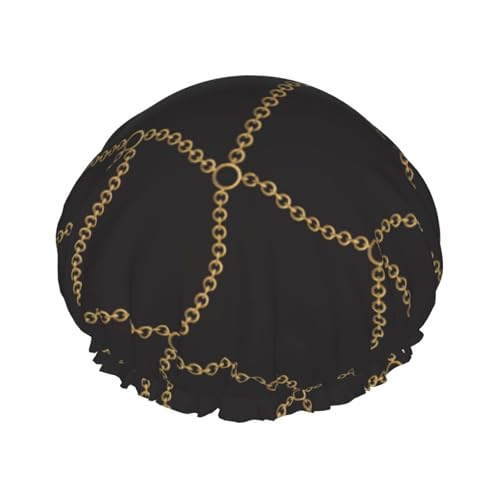 Wasserdichte Duschhaube mit Gummiband, doppellagige, wiederverwendbare Duschhaube für Damen,Schwarze goldene Ketten Kette von Tcoay