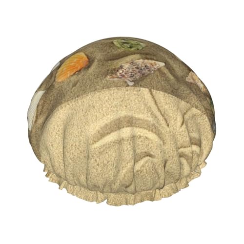 Wasserdichte Duschhaube mit Gummiband, doppellagige, wiederverwendbare Duschhaube für Damen,Seestern mit Palmen von Tcoay