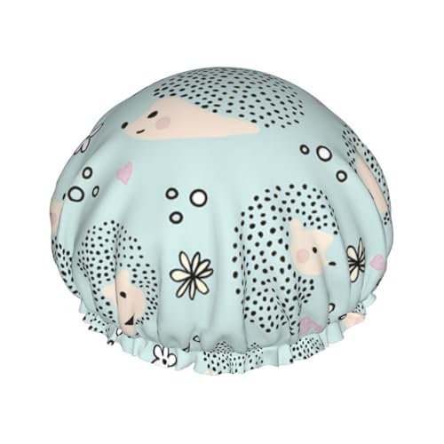 Wasserdichte Duschhaube mit Gummiband, doppellagige, wiederverwendbare Duschhaube für Damen,Viele Igel Handtasche von Tcoay