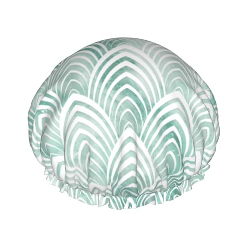 Wasserdichte Duschhaube mit Gummiband, doppellagige, wiederverwendbare Duschhaube für Damen,Waage Aqua Mint Weiß Geometrie Marmor von Tcoay