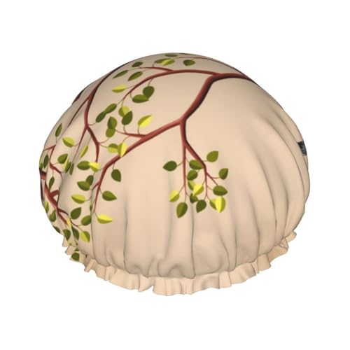Wasserdichte Duschhaube mit Gummiband, doppellagige, wiederverwendbare Duschhaube für Damen,Waschbär auf Baum abstrakt von Tcoay