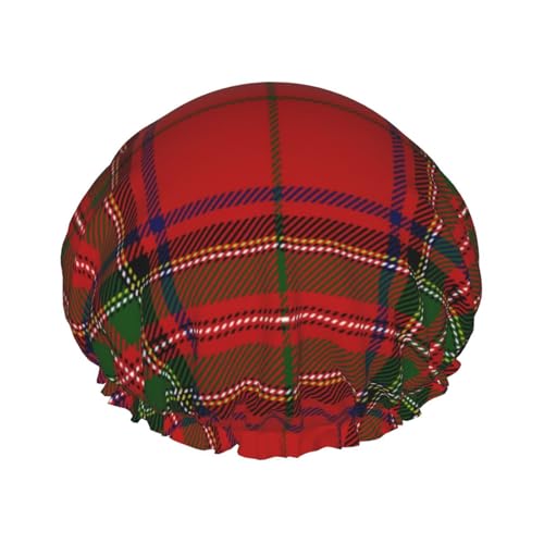 Wasserdichte Duschhaube mit Gummiband, doppellagige, wiederverwendbare Duschhaube für Damen,Weihnachten Neujahr Tartan Plaid Schönheit von Tcoay