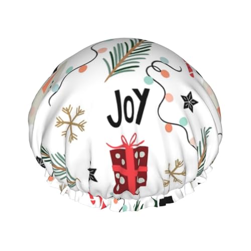 Wasserdichte Duschhaube mit Gummiband, doppellagige, wiederverwendbare Duschhaube für Damen,Weihnachten mit Schneemann von Tcoay