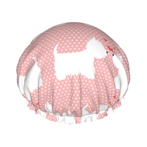 Wasserdichte Duschhaube mit Gummiband, doppellagige, wiederverwendbare Duschhaube für Damen,Westie Hunde Muster von Tcoay