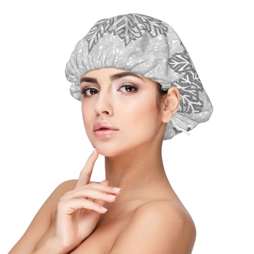 Weihnachten funkelnde silbergraue und weiße Schneeflocken,Verstellbare Seiden-Haarhaube für Erwachsene, Satin-Schlafmütze, elastische Schlafhaube für Damen von Tcoay