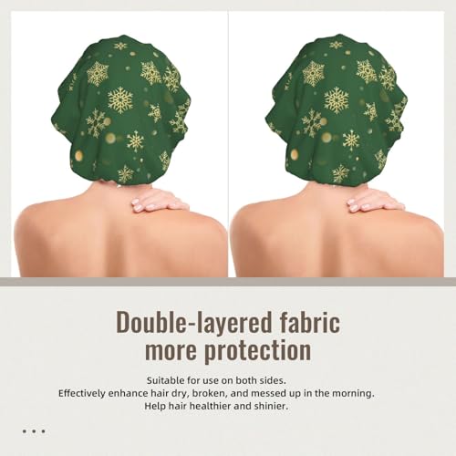 Weihnachten mit goldenen Schneeflocken,Verstellbare Seiden-Haarhaube für Erwachsene, Satin-Schlafmütze, elastische Schlafhaube für Damen von Tcoay