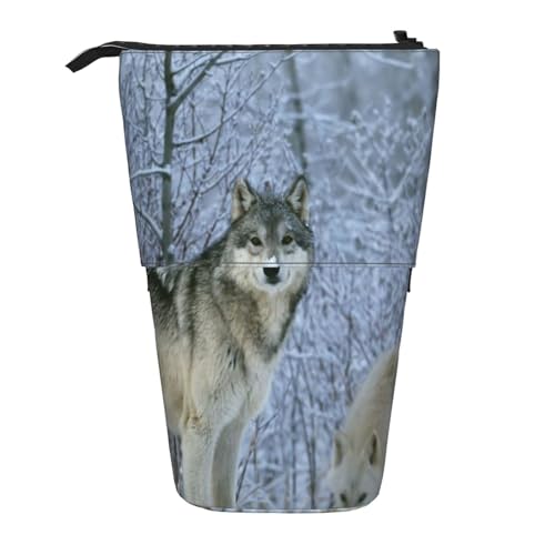 Wilde Tiere Wolf Bedruckt, stehender Stifthalter, Schreibwarentasche, Bleistifttasche, Organizer, Teleskop-Federmäppchen von Tcoay
