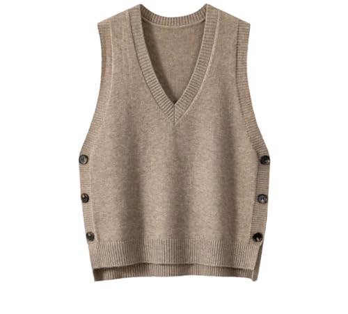 Damen Herbst und Winter Weste Ärmellos Pullover V-Ausschnitt Stricktop Weste, khaki, M von Tdvcpmkk