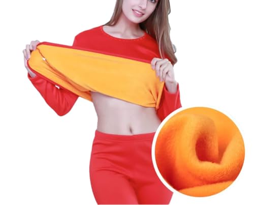 Damen Thermounterwäsche Set Fleece Verdickt Damen Thermofleece Unterwäsche Set Pyjamas, Damen Rot, 50 von Tdvcpmkk