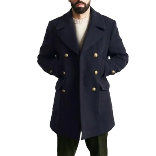 Herren Wollmischung Zweireihig Herbst und Winter Verdickte Langarm Cardigan Mantel, marineblau, M von Tdvcpmkk