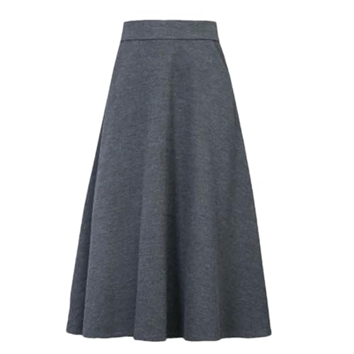 Langer Wollrock für Damen, hohe Taille, schlichter Wollrock, verdickt, warm, elastisch, A-Linien-Rock, Grau (76 cm), Größe M, 36 von Tdvcpmkk