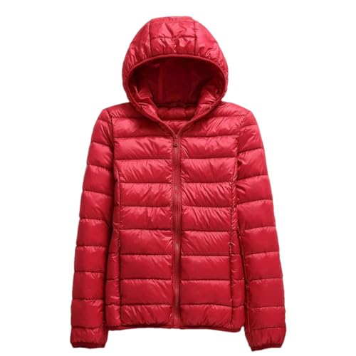 Tdvcpmkk Damen Daunenjacke PlUK Size Hooded Damen Ultraleichte Faltbare Daunenjacke, rot, 36 von Tdvcpmkk