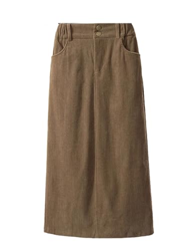 Tdvcpmkk Damen Herbst und Winter Cordrock Gerader Mittellanger Rock, khaki, 52 von Tdvcpmkk