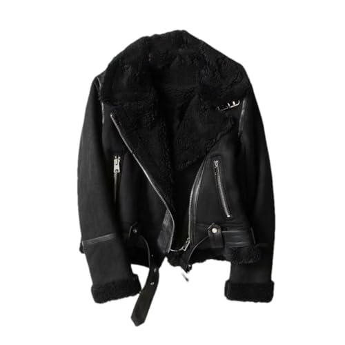 Tdvcpmkk Damen Jacke Außen Kurz Motorrad Motorradjacke Winter Dicker Mantel Warme Wolljacke von Tdvcpmkk