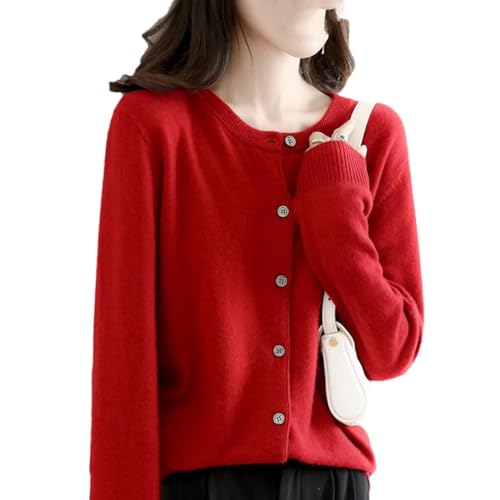 Tdvcpmkk Damen Strickjacke Pullover Frühling und Herbst Strick Kaschmir Cardigan O-Ausschnitt Einreiher Sweater Jacke, rot, XL von Tdvcpmkk