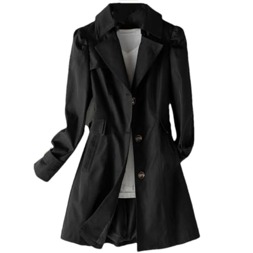Tdvcpmkk Damen Trenchcoat Langer Einreihiger Slim Fit Mantel Damenmode Langarm Trenchcoat, Schwarz, L von Tdvcpmkk