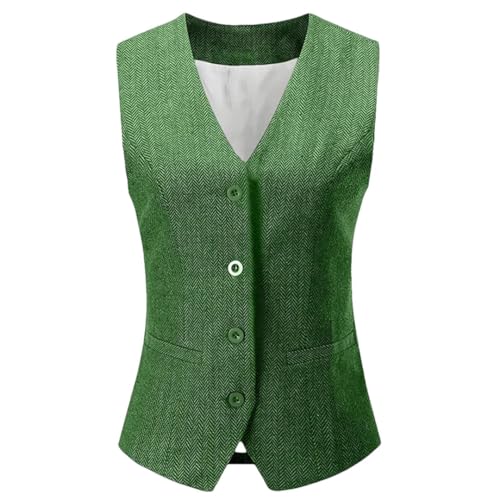 Tdvcpmkk Damen V-Ausschnitt Anzugweste Retro Fischgräten-Tweed Kleid Weste Jacke, EN8, 50 von Tdvcpmkk