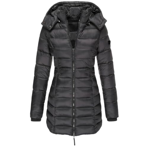 Tdvcpmkk Damen Winter Lange Daunenmantel Dicke Warme Kapuze Baumwolle Gepolstert Puffer Jacke Mantel, Schwarz , 36 von Tdvcpmkk