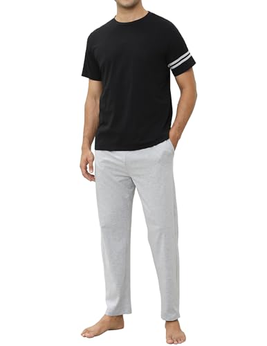 TeJoyce Herren Sommer Schlafanzug Baumwolle Lang, Zweiteiliger Pyjama Männer, Set Kurzarm T-Shirt und Lange Hosen mit Taschen, Weiche und Bequeme Loungewear zum Nächte S-XXL von TeJoyce