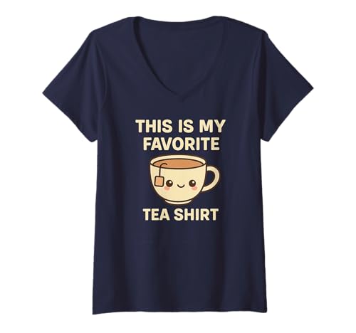 Damen Das ist Mein Lieblings-Tea-Shirt, lustiges Teetassen-Wortspiel T-Shirt mit V-Ausschnitt Damen Das ist Mein Lieblings-Tea-Shirt, lustiges Teetassen-Wortspiel T-Shirt mit V-Ausschnitt von Tea Drinker's Delight