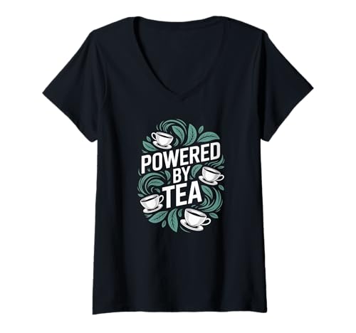 Damen Angetrieben von Tea T-Shirt mit V-Ausschnitt von Tea Enthusiast Beverage Lovers