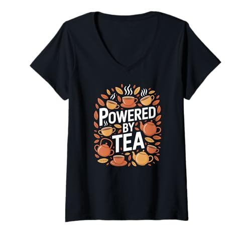 Damen Angetrieben von Tea Enthusiast Energy Boost T-Shirt mit V-Ausschnitt von Tea Enthusiasts Energy Boost Tea Lovers