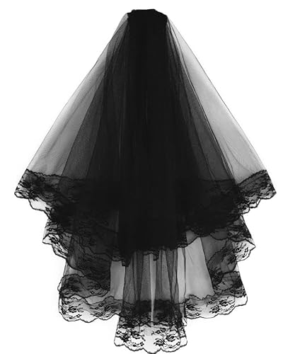 TeaATiCh Brautschleier Schwarz,Halloween Spitzenschleier,Schwarz Spitze Hochzeit Schleier,Doppellagiges Netz Brautschleier Stirnband Mit Kamm,Für Halloween Party,Hochzeit,Hen Party TeaATiCh Brautschleier Schwarz,Halloween Spitzenschleier,Schwarz Spitze Hochzeit Schleier,Doppellagiges Netz Brautschleier Stirnband Mit Kamm,Für Halloween Party,Hochzeit,Hen Party von TeaATiCh