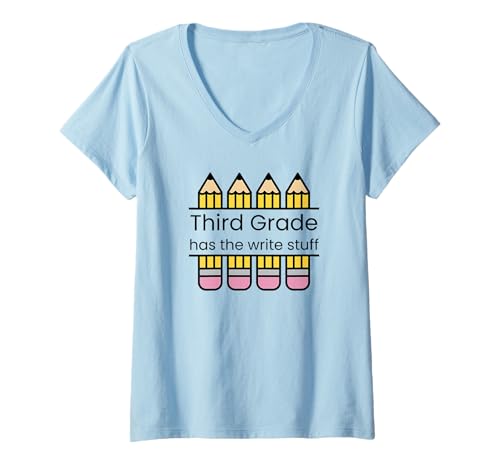 Damen Die dritte Klasse hat den Schreibzeug ELA Schreib-Grammatiklehrer T-Shirt mit V-Ausschnitt Damen Die dritte Klasse hat den Schreibzeug ELA Schreib-Grammatiklehrer T-Shirt mit V-Ausschnitt von TeaTime Design Studio