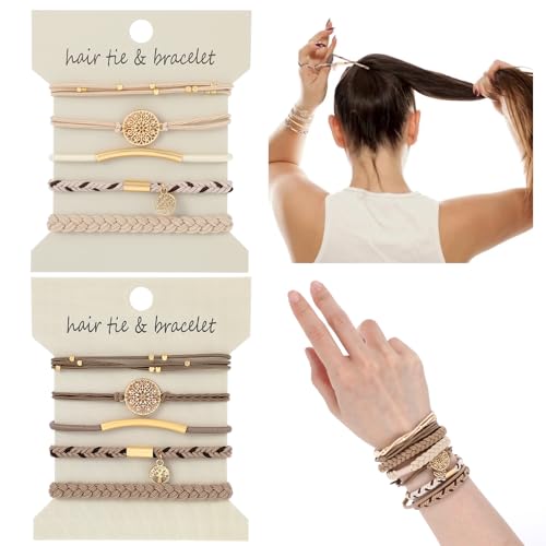 10 Stück Haargummi Armband, Elastische Haargummis für Damen, Boho-Haargummis Geflochtene Haarbänder Armbänder keine Beschädigung Pferdeschwanzhalter für Mädchen Lockiges Schweres Langes Haar von Teaaha