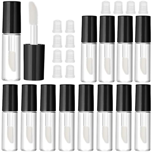 12 Stück Leere Lipgloss Behälter, Mini Lipgloss, Mini-Transparente Kosmetik Behälter, Nachfüllbare Leere Tuben Lip Gloss Tubes Für Lipgloss Kosmetik Make-Up(Schwarz) von Teaaha