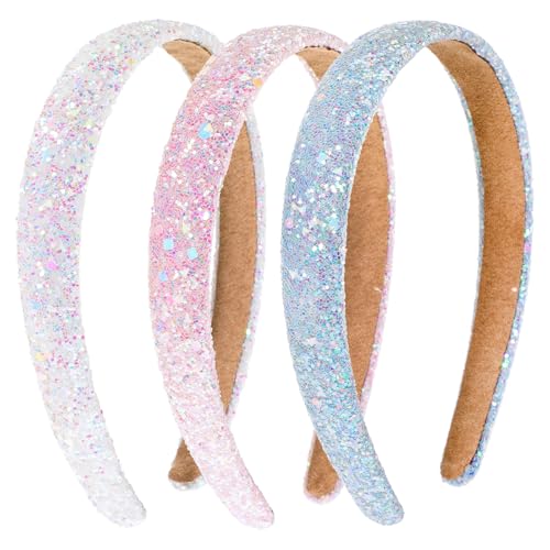 3 Stück Haarreifen Mädchen, Glitzer Stirnbänder, Harte Haarreife Kinder Haarreifen Mädchen, Glitzer Haarreif Haarbänder Verstellbar Dehnbar Elastisch Für Mädchen Damen von Teaaha