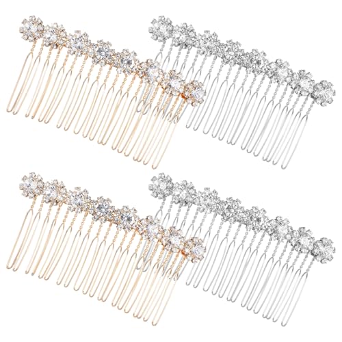 4 Stück Metall Strass Blumen Haarkamm, Braut Hochzeit Seitenkamm, Haarkämme Zum Stecken, Kristall Haarschmuck, Elegante Haarspange Für Frauen Und Mädchen(Gold, Silber) von Teaaha