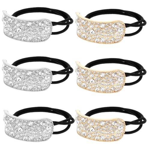 6 Stück Elastische Haarbänder, Glitzernde Strass Haargummis, Damen Pferdeschwanz Halter, Silber Und Gold Kristall Rechteck Haargummis Für Damen Mädchen, Hair Accessories Für Frauen von Teaaha