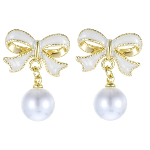 Ohrringe Mit Perlen, Perlen Ohrstecker Schleifen Ohrringe, Perlenohrringe Mit Schleife, Schleifenohrringe Für Frauen, Funkeln Schleife Perlen-Ohrring Für Schmuck Accessoire Geschenke von Teaaha