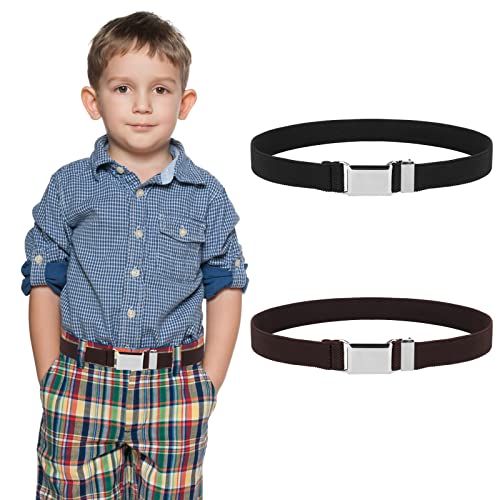 Teaaha 2 Pack Kinder Kleinkind Gürtel - Elastische Stretch Einstellbar Uniform Mit Silber Quadratische Schnalle Für Kind Jungen Mädchen von Teaaha