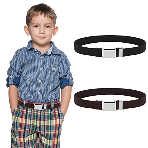 Teaaha 2 Pack Kinder Kleinkind Gürtel Elastische Stretch Gürtel Einstellbar Uniform Gürtel Mit Silber Quadratische Schnalle Für Kind Jungen Mädchen von Teaaha