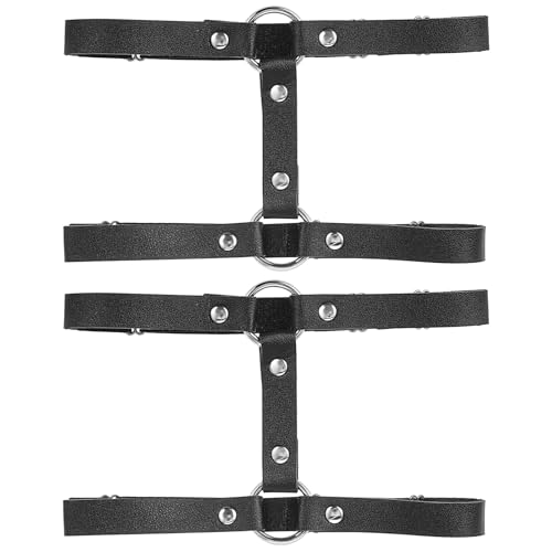 Teaaha Doppellagiges Gothic Ring-Strumpfband, 2 Stück Strumpfband Leder, Leg Harness, Verstellbares Oberschenkel-Strumpfband Für Frauen Und Mädchen Outfit Party Zubehör von Teaaha