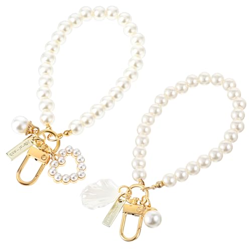 Teaaha Pearl Keychain Wristlet Golden Imitation Pearl Key Chain Women Cute Purse Charms Anhänger Love Heart Girly Backpack Key Ring Accessory Gift for Car Keys (1) von Teaaha