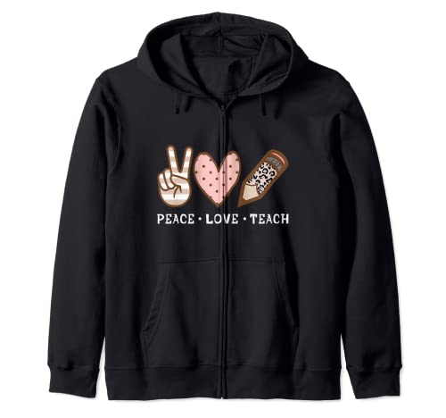 Teach Graphic Damen-Gigt, Peace Love Teach Inspire Kapuzenjacke von Teach Graphic Womens Peace Love