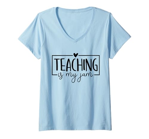 Damen Am ersten Tag des Vorschulunterrichts ist My Jam Teacher Wieder in der Schule T-Shirt mit V-Ausschnitt von Teach Lover Crew First Day Of School Women Graphic