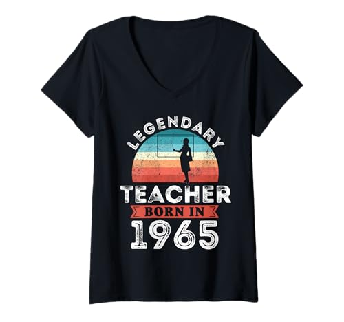 Damen Legendary Teacher Born in 1965, 60th Birthday Men T-Shirt mit V-Ausschnitt Damen Legendary Teacher Born in 1965, 60th Birthday Men T-Shirt mit V-Ausschnitt von Teacher 1965 Legends Gifts for Mens 60th Bday