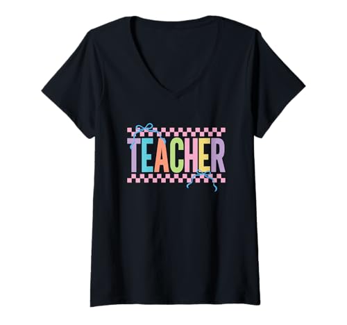 Damen Lehrer bunt kariert Wertschätzung T-Shirt mit V-Ausschnitt Damen Lehrer bunt kariert Wertschätzung T-Shirt mit V-Ausschnitt von Teacher Appreciation Colorful Checkered