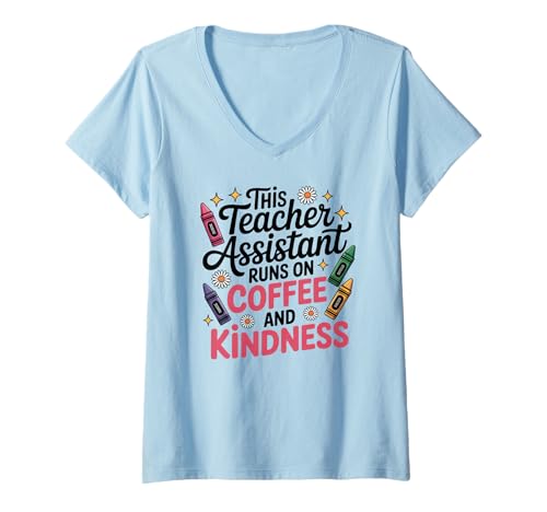 Damen Süßer Buntstift für Lehrerassistenten Coffee and Kindness T-Shirt mit V-Ausschnitt Damen Süßer Buntstift für Lehrerassistenten Coffee and Kindness T-Shirt mit V-Ausschnitt von Teacher Assistant School Aides Coffee Lover