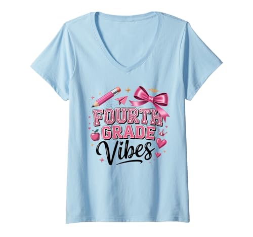 Damen First Day of School Fourth Grade Vibes T-Shirt mit V-Ausschnitt Damen First Day of School Fourth Grade Vibes T-Shirt mit V-Ausschnitt von Teacher Back To School 4th Grade