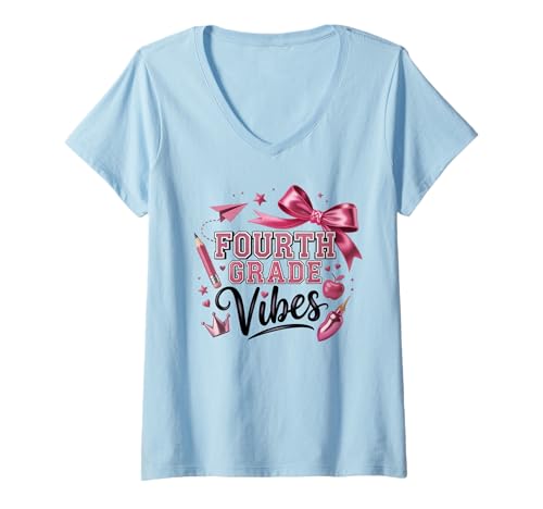 Damen First Day of School Fourth Grade Vibes T-Shirt mit V-Ausschnitt Damen First Day of School Fourth Grade Vibes T-Shirt mit V-Ausschnitt von Teacher Back To School 4th Grade