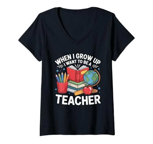 Damen Wenn ich groß Bin, möchte ich Lehrerschule Werden T-Shirt mit V-Ausschnitt Damen Wenn ich groß Bin, möchte ich Lehrerschule Werden T-Shirt mit V-Ausschnitt von Teacher Back To School